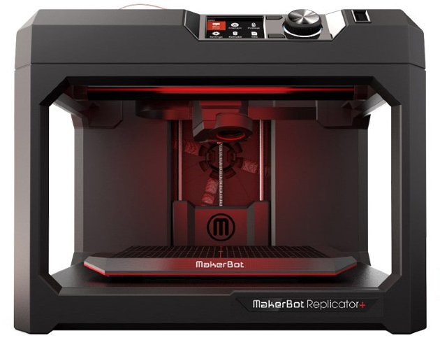 3D принтер MakerBot Replicator + MakerBot Replicator + - 3D принтер с повышенной скоростью печати и увеличенным объемом рабочей камеры. Область печати: 29.5 х 19.5 х 16.5 см.