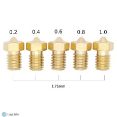Набор сопел Е3D 0.2, 0.4, 0.6, 0.8, 1.0 мм латунь
